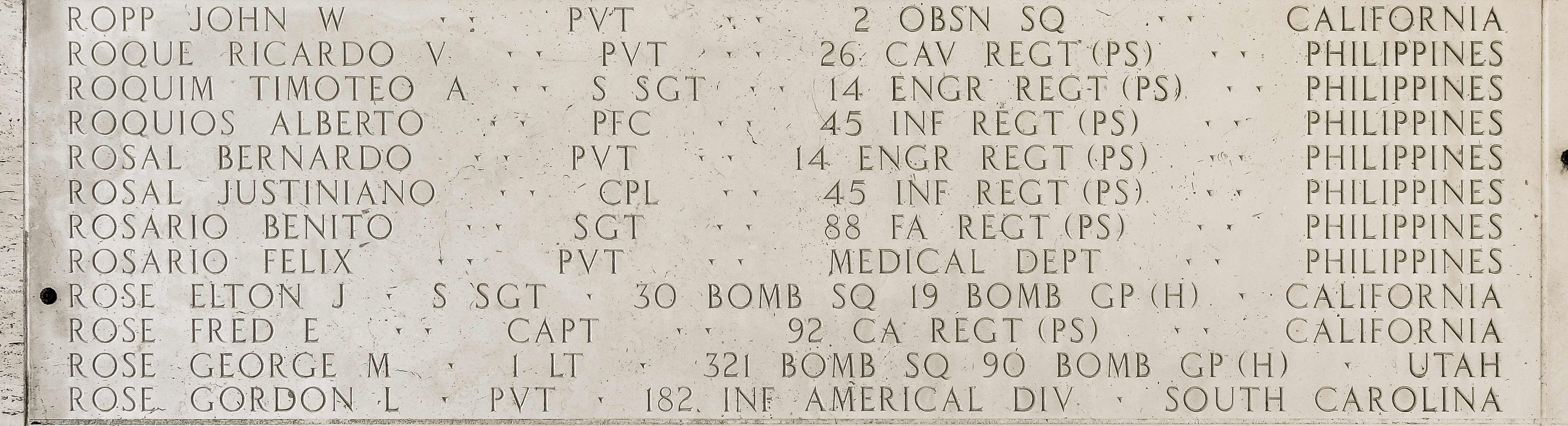 Elton J. Rose, Staff Sergeant